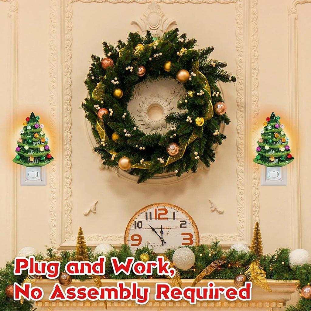 Christmas Tree Night Light Plug in Christmas Decorative Tree Light Resin Vintage Christmas Night Light for Bedroom Living Room
