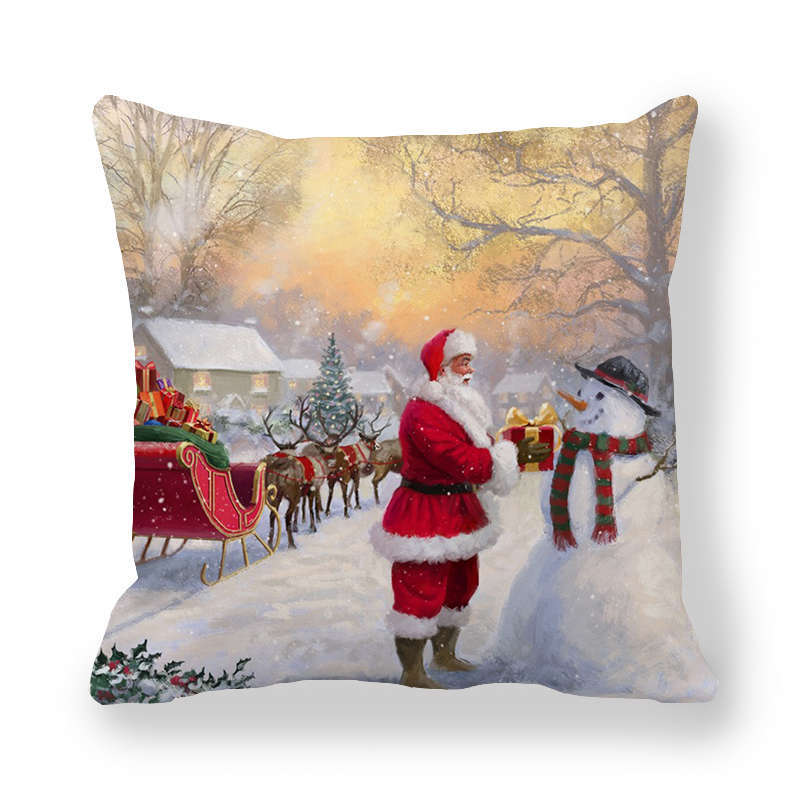 Merry Christmas Decorations Print Cushion Cover Home Living Room Sofa Decoration Square Pillow Cover 45x45cm