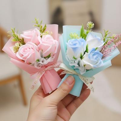 Finished Fake Flower Soap Rose Flower Bouquet Good Wishes Forever Gift Graduation Bouquet Artificial Rose Flower Bouquet