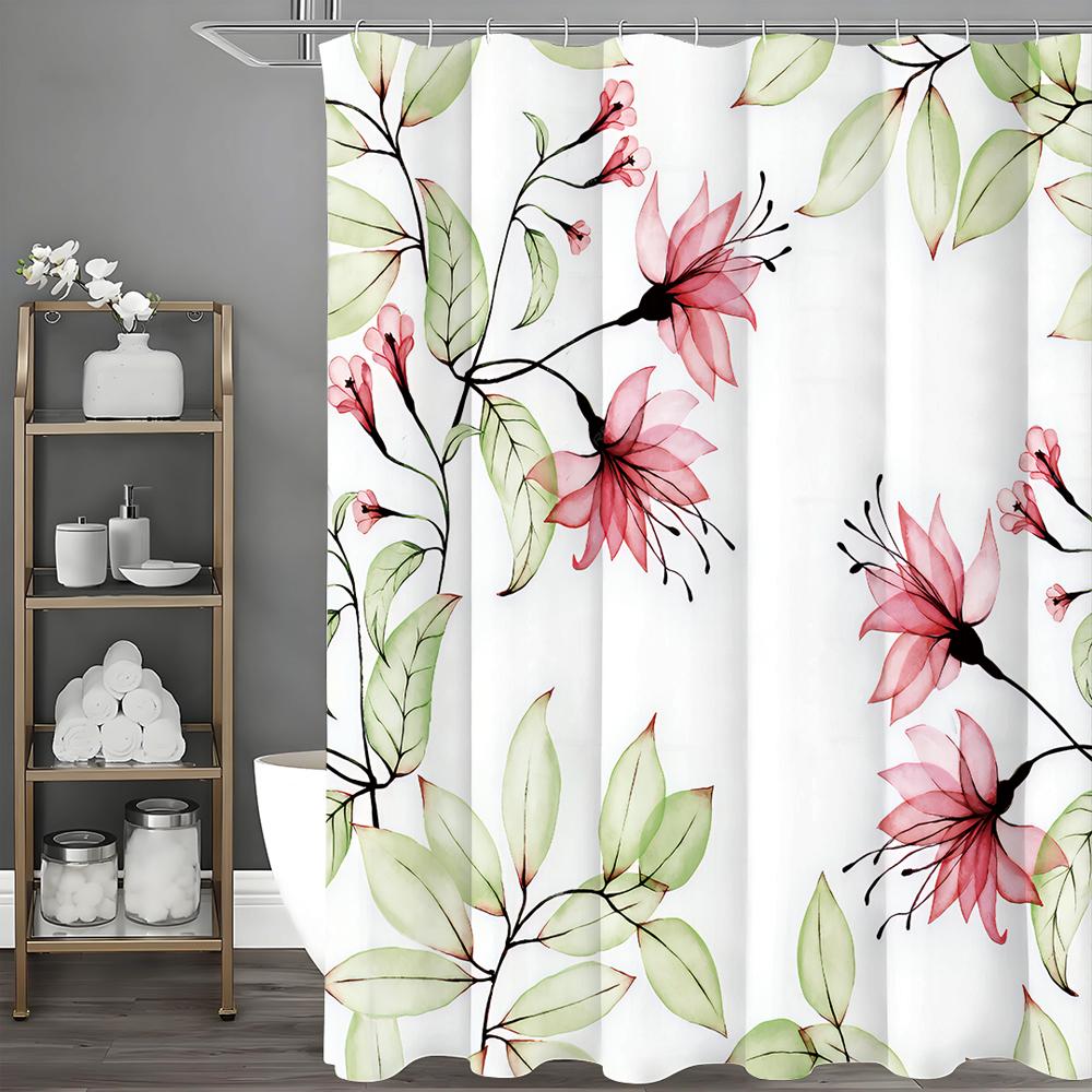 Watercolor seamless pattern with transparent hibiscus flowers and leaves, transparent pink tropical flowers and green leaves on