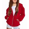 Children's Relaxed-Fit Zipper Hooded Sweatshirt Jacket Solid Color Hoodie With Pockets