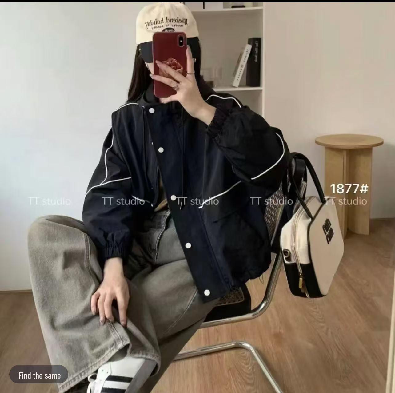 

Женский корейский стиль весенняя ветровка с капюшоном: Маленькая повседневная куртка свободного кроя Large чёрный