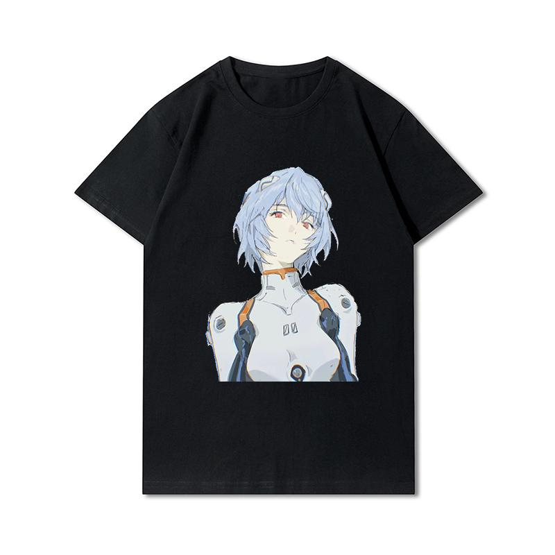 Pánská trička s potiskem Evangelion nadměrných velikostí Bavlněné topy Letní Anime Neformální Černá trička