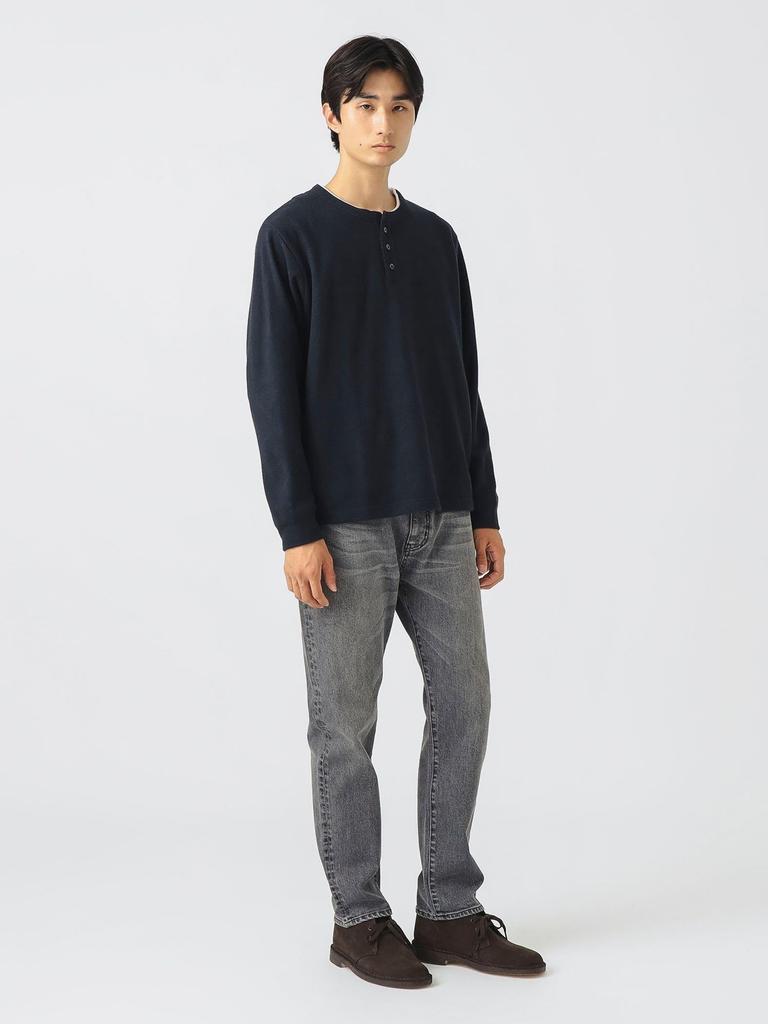 Beams Heart Men's Sakariba Faux Layered Henley Neck Long Sleeve T-Shirt, Navy, Size XL