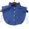 Minimalist Stripes Denim Women Detachable Lapel Fake Collar Cute Doll Ruffles Lace Splicing Button Down False Half Shirt Blouse