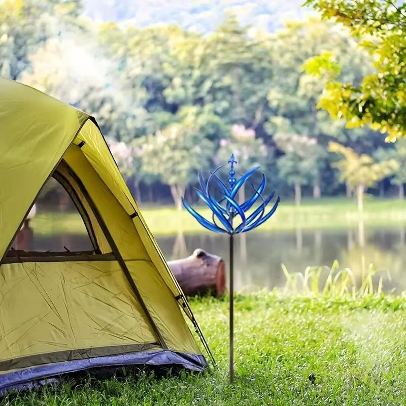 Metal Garden Wind Spinner Outdoor Yard Art Kinetic Sculpture Halow Twirler Iron Windmill with Ground Stake