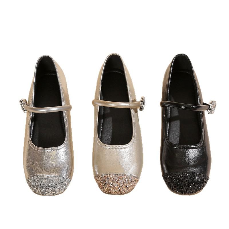 Mary Jane Schuhe silber französisch einriemig einzelne Schuhe Damenschuhe 2025 Sommer neu koreanische Version schöne leichte Mund Ballerinas