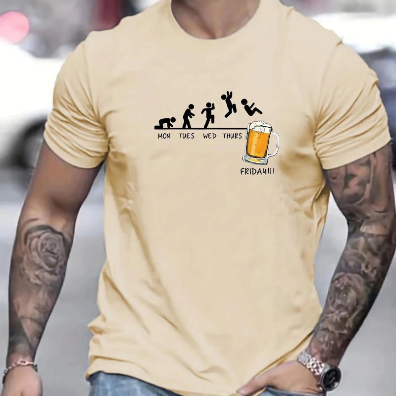 

Summer men s 100% cotton casual loose size Jumping In Beer print round neck short sleeved T-shirt top XL