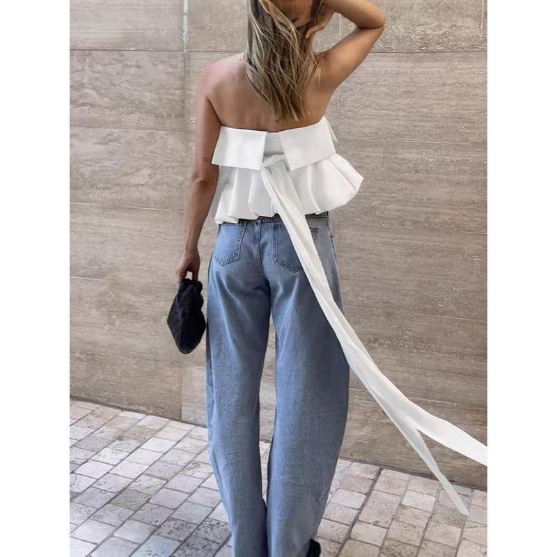 Fashion Style Fashion New Arrival Tops French Satin Sexy Tube Top Backless Lace up Vest Sexy Vest Top