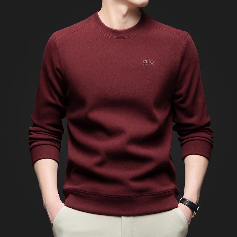 Men's 2025 Winter Fashionable Round Neck Long Sleeve Hoodie - Trendy, Versatile Solid Color Casual Wear