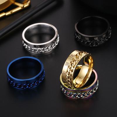Rotating Chain Ring Stainless Steel Colorful Men's Spinner Ring Roman Numerals Jewelry Bottle Opener Finger Ring Accessories