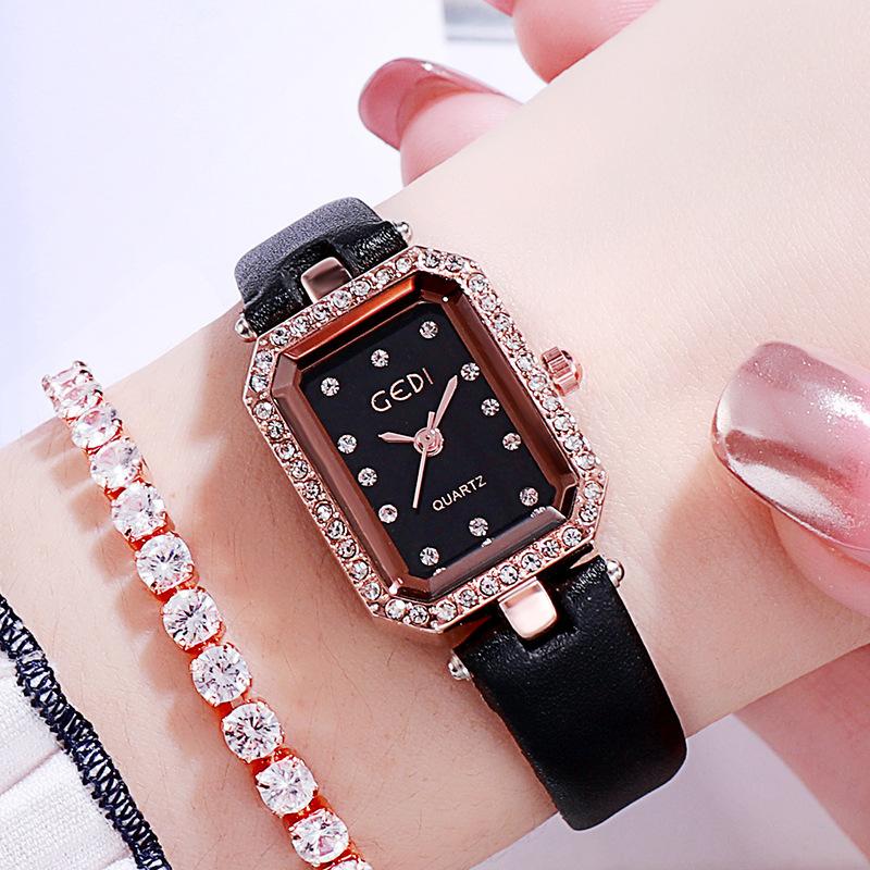 Wechat Business Exquisite Diamond-Encrusted Retro Watch Fashionable Versatile Square Belt Women S Watch