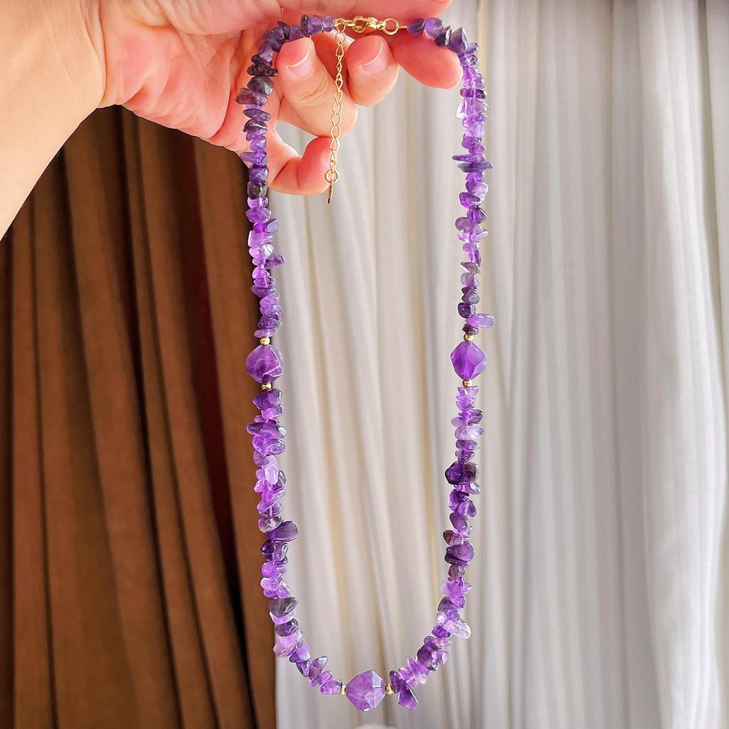 Wind High Quality Natural Amethyst Design Sense Collarbone Chain Necklace Women