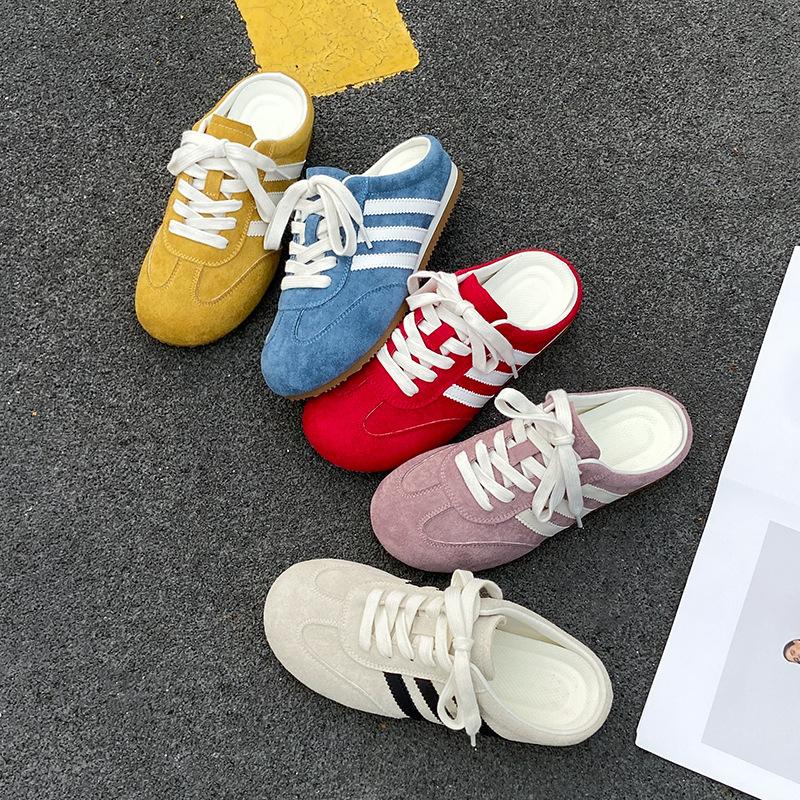 Baotou half slippers women's summer wear 2025 new super fire without heel yellow German training shoes lazy one pedal women's shoes