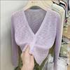 Cardigan sottile in seta di ghiaccio corto bianco da donna manica lunga lavorato a maglia protezione solare slim crop top Kintwear nuova moda semplice casual primavera estate