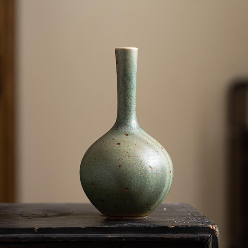 Zen Coarse Pottery Small Vase - Handmade Retro Decor for Office & Study
