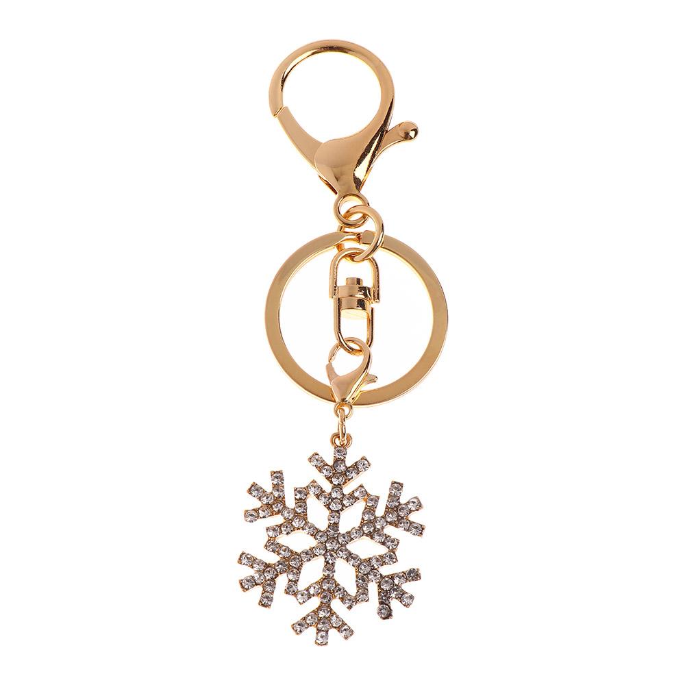 New Arrival Gold-color for Woman Ladies Crystal Snowflake Keychain Jewelry Key Ring Pendant