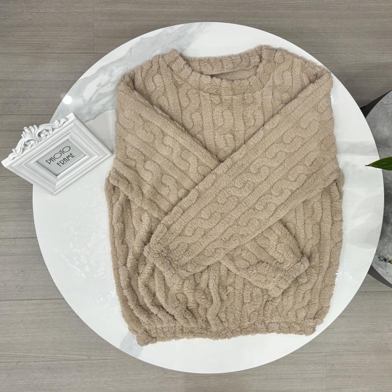 Women's Plus Velvet Coral Fleece Pajamas - Thick, Warm, Solid Color Round Neck Top for Autumn & Winter