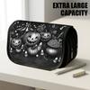 1pc Portable Flip-Top Halloween Themed Pencil Case with Double-Layer Zipper, Artistic Pumpkin Candy Black Design, Large Capacity Thickened Oxford Mult