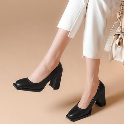 Fashion New Leather Shoes Women's High Heels Party Wedding Shoes Square Toe Spring Autumn Green High Heels Zapatos De Mujer Size 34-39