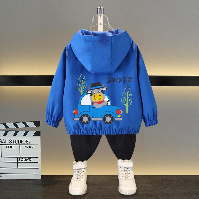 Spring and Autumn 1 2 3 4 5 6 Years Boys Coats Patchwork Cartoon Dinosaur Pattern Hooded Windbreaker Leisure Overcoat for Kids Birthday Present