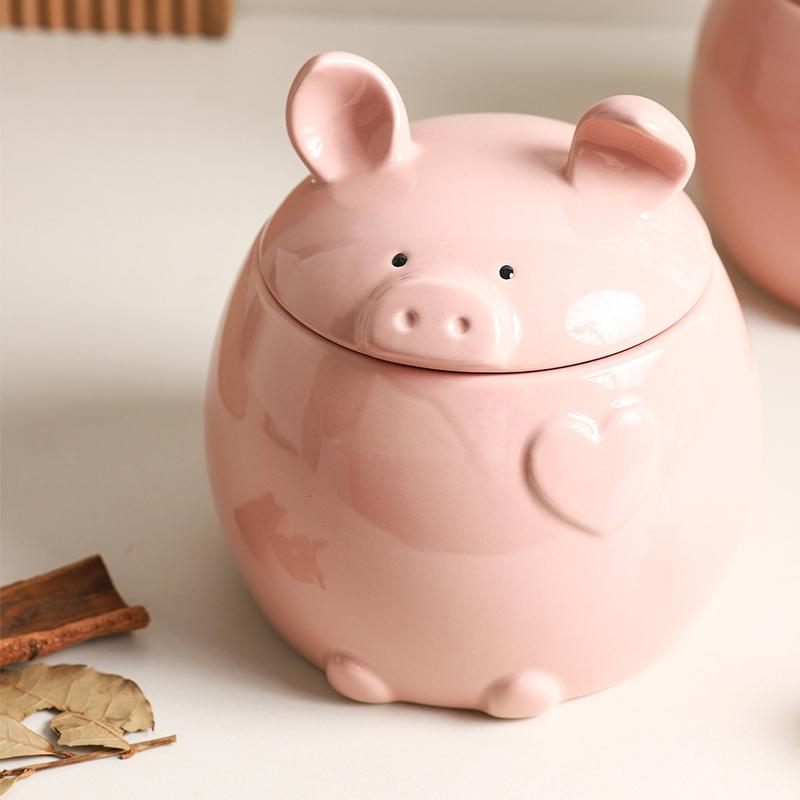 Cute Little Pig Ceramic Canister Candy Jar Storage Jar with Lid