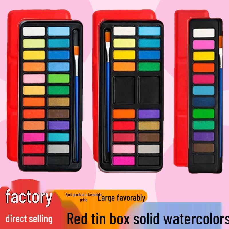 Solid Watercolor Paint Set: 12, 18, or 24 Colors Hand-Painted Gouache Pan Pigments