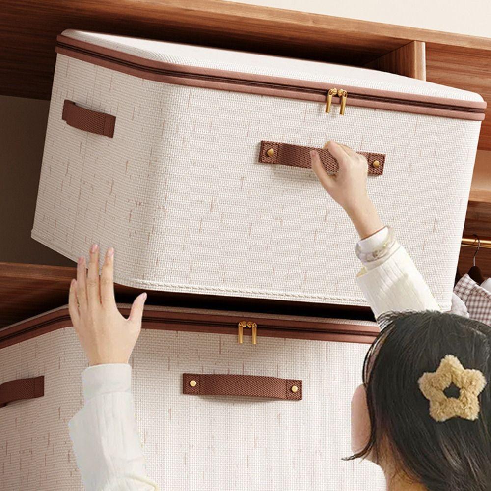 Foldable Linen Zipper Storage Boxes with Lid Wardrobe Organiser Space Saving Sorting Box  Bedroom