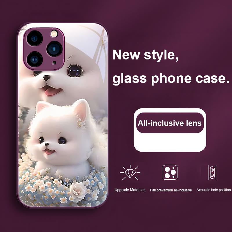 Süßes Haustier Süßer Welpe Hund Lila Für Iphone 16 Plus 15 14 13 12 Mini 11 Pro Max X XS XR 7 8 Plus 2022 Gehärtetes Glas Handyhülle