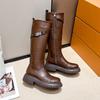 Brown Boots Women's Autumn and Winter New Maillard High Boots But Knee Long Leather Platform Boots