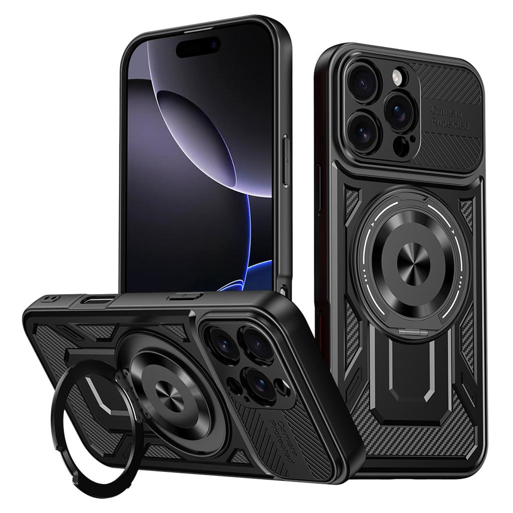 For iPhone 16 Pro Max Case Compatible with MagSafe Rotating Kickstand TPU + PC Phone Cover