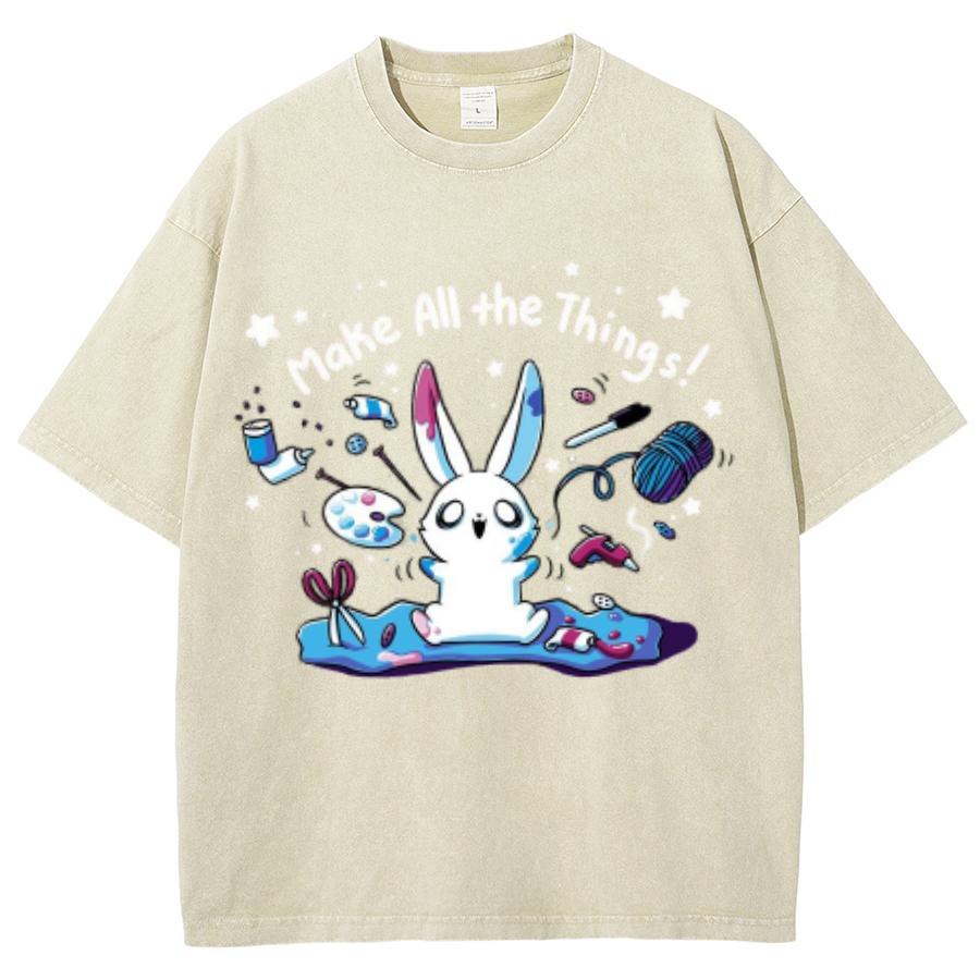 

Синяя футболка с мультяшным принтом кролика для женщин, свободная, оверсайз, стирка, унисекс, короткий рукав, милая, повседневная, девичья, милая, летняя 3XL