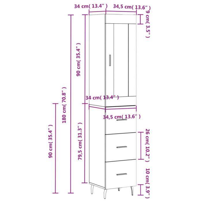 VidaXL Buffet haut Sonoma gris 34,5x34x180 cm Bois d'ingénierie 3200215