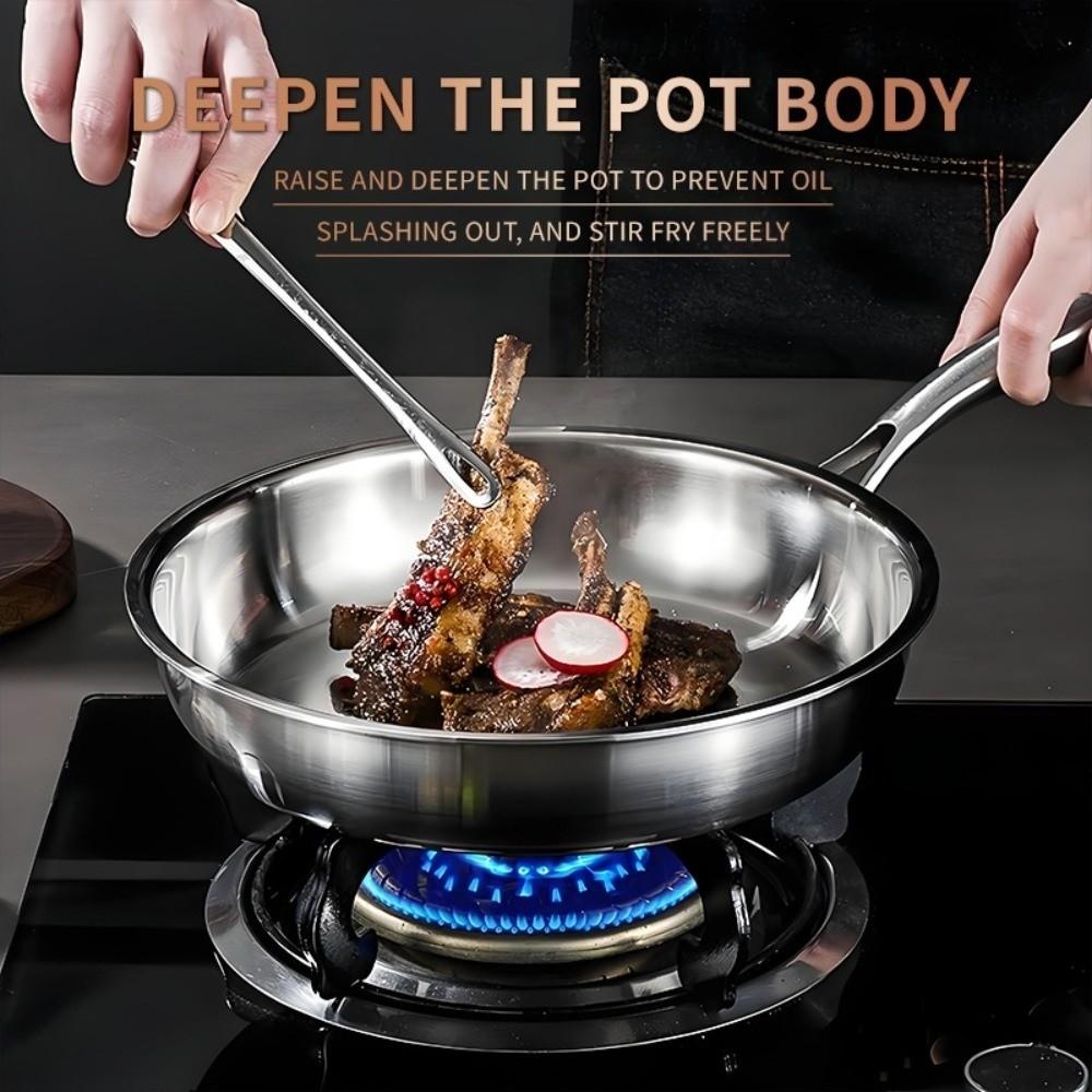316L Stainless Steel Frying Pan Non-Stick Uncoated Cooking Pot  for Gas Stove Induction Cooker