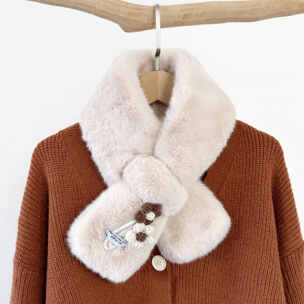 Imitation Rex Rabbit Hair Scarf Cross Plush Warm Scarf Winter Fashion Scarf Ladies Versatile Solid Color Scarf