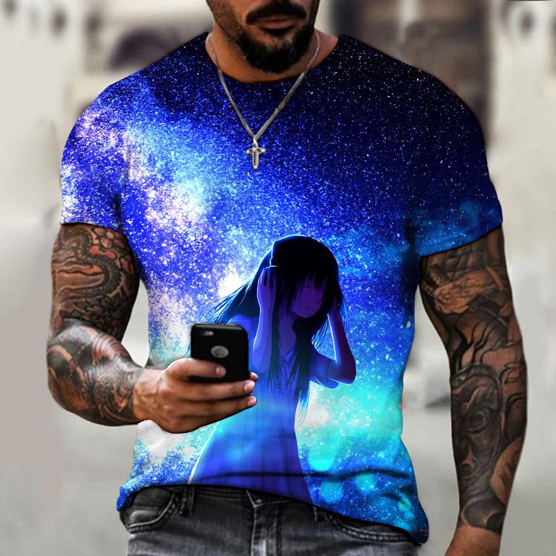 Sternenhimmel 3D-Digitaldruck Trendy Herren-T-Shirts Street Fashion Personalisiertes lockeres, lässiges T-Shirt mit Rundhalsausschnitt und kurzen Ärmeln