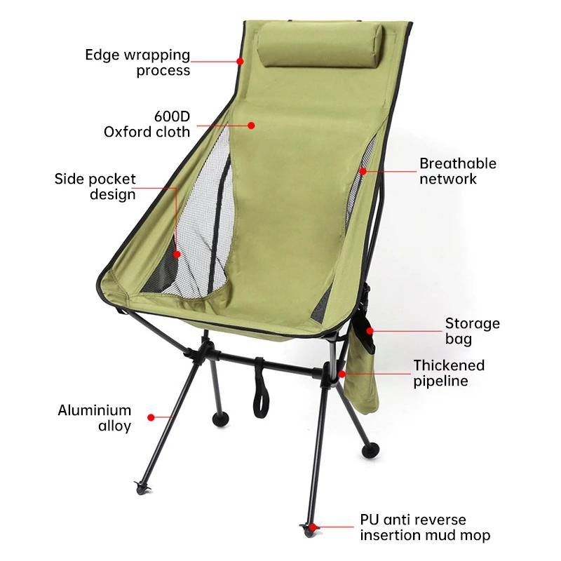 Portable Camping Folding Chair, Folding Chair with Backrest, Lightweight Compact Aluminum Alloy Fishing Chair Outdoor Furniture