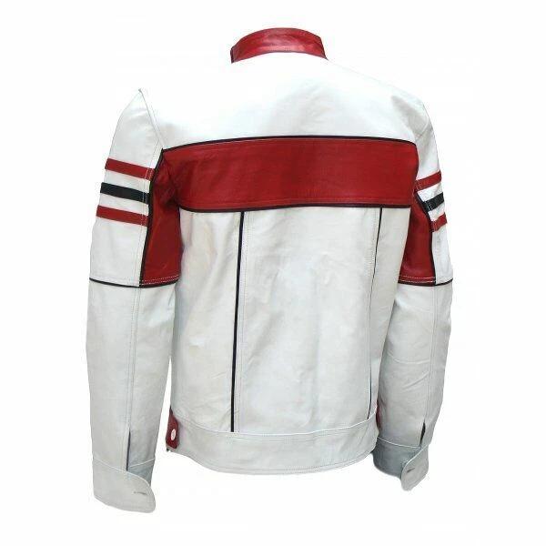 Classic Wear Party Jacket Men Lambskin Handmade Leather Slim Fit White Casual Biker