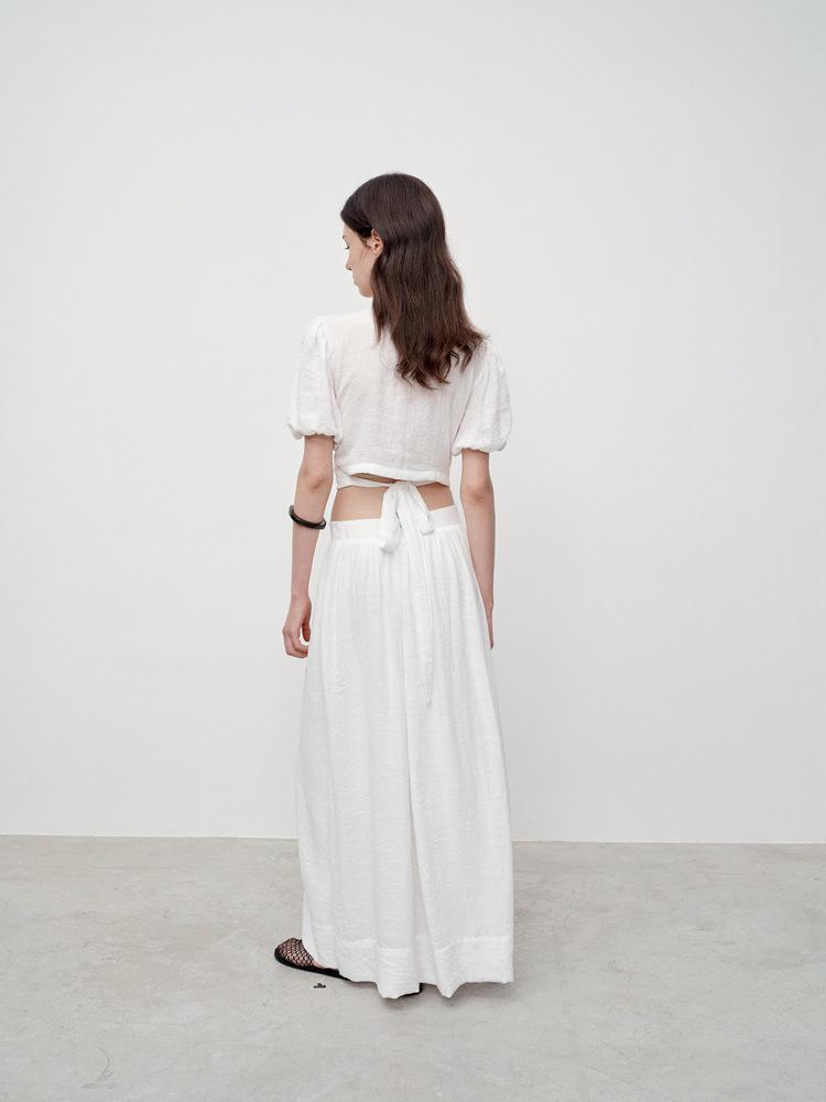 French Puff Sleeve Tie-Up Shirt - Women's V-Neck Summer Design, No Returns