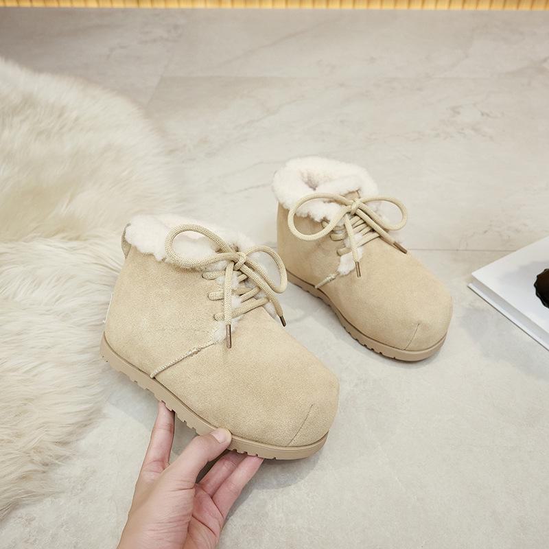 

Женские зимние ботинки Frosted Leather Snow Boots 2024 года: Теплые, симпатичные, на толстой подошве, короткие, с увеличением роста. 36