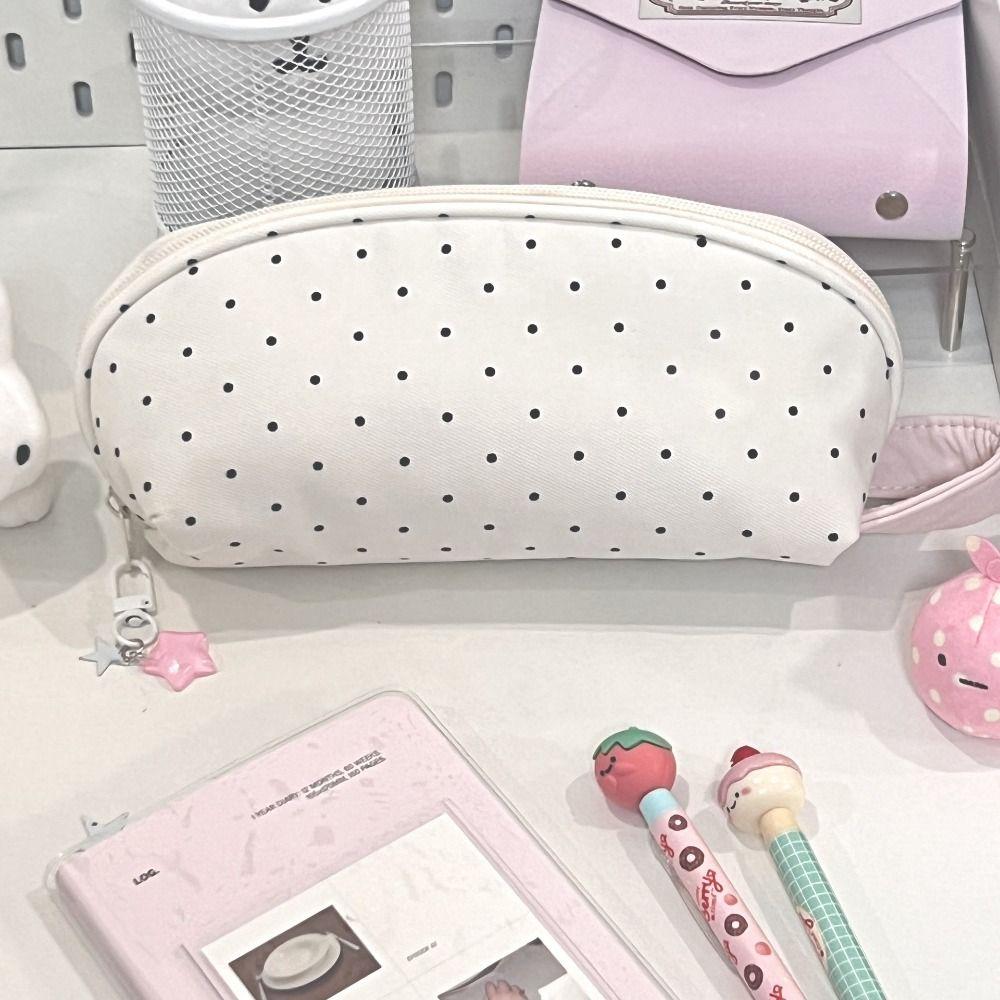 Korean Polka Dot Pencil Case Shell Shape Large-capacity Pen Bag Multi-functional Stationery Organizer School Supplies