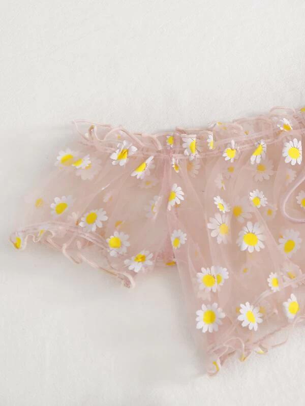 European and American Sexy Mesh See-Through Lingerie Set - 3 Pieces