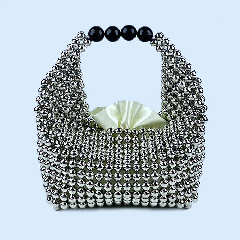 Luxury Design Handmade Silver Acrylic Beaded Handabg for Women Hand-woven Small Evening Bag Dinner Party Clutch Purse  New