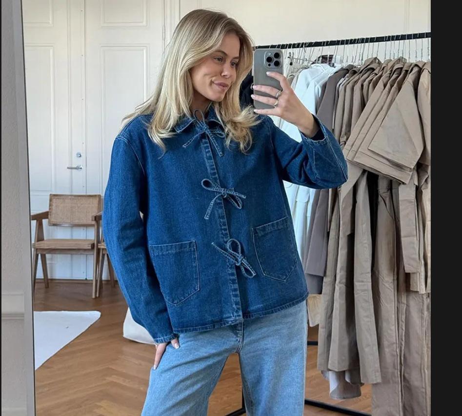 

Женская мода с длинными рукавами джинсовая рубашка новый воротник с лацканами женские блузки на шнуровке верхняя одежда женские повседневные карманы однотонные свободные простые одежда 2866 XL синий