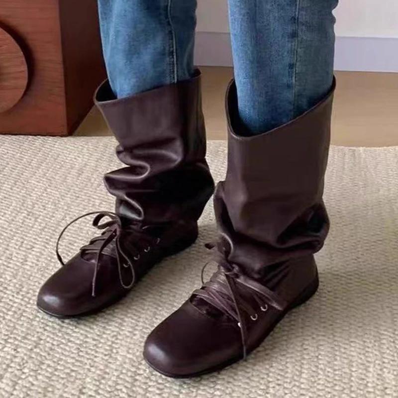 Flats Women's High Boots Designer High Knee Fashion Shoes 2025 Winter Lace Up Chelsea Boots New Trend Gladiator Botas De Mujer