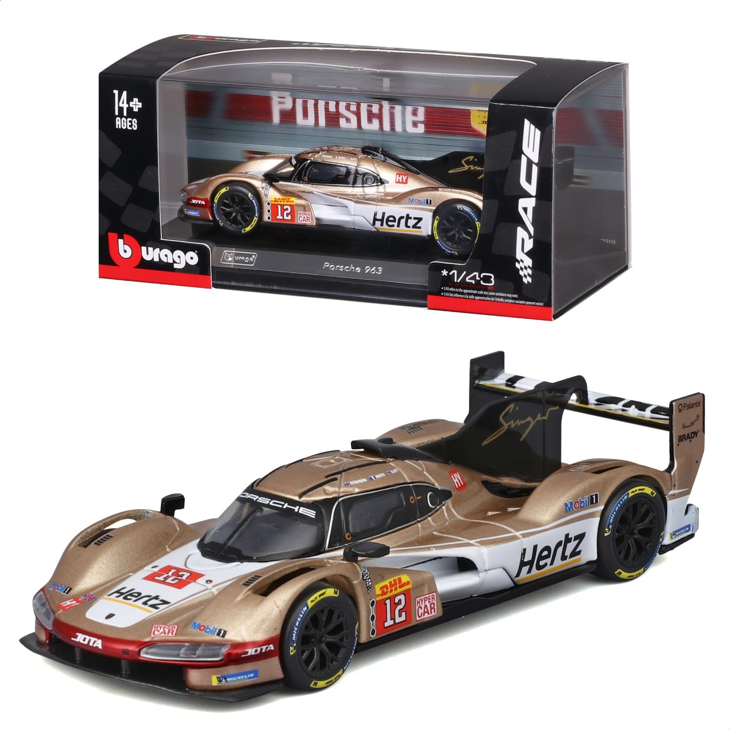 

Bburago 1/43 Scale Porsche 2023 Porsche 963 #12 Hertz Jota Gold / Race Sports Car Diecast Model Car Finished Product 18-38317