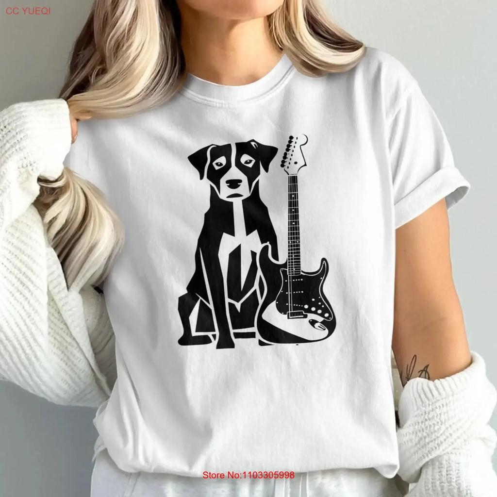 Cute Dog With Guitar T Shirt Music Lover Rock And Roll Player For Lovers Vintage Fashion Casual Designer Clothes