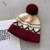 Winter Vintage Jacquard Knit Hat Women Acrylic Beanie Hat With Ball Plush