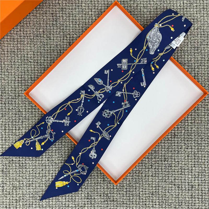 POBING Wheel Print 18m/m Twill Silk Scarves Women Luxury Brand Scarf Bag Ribbons Tie Head Scarf Small Long Skinny Scarf 86*5CM