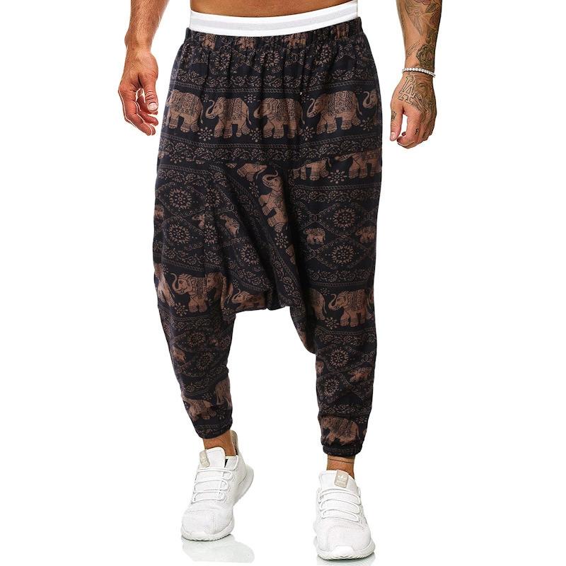 2024 Summer Beach Style Thai Lantern Pants Wide Leg Pant Drawstring Elastic Waist Printing Long Pants Trousers Clothing For Men